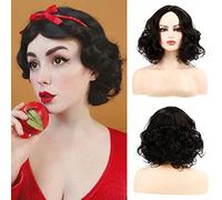 Sallcks Peluca corta y rizada negra para mujer, suave, sintética, resistente al calor, reemplazo completo para fiestas diarias, Halloween
