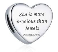 Salmo Proverbios 31:10 She Is More Precious Than Jewels - Colgante de plata de ley 925, compatible con pulseras Pandora Moments