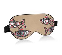 Salmon Fish Native American Style On Brown Eye Masks Cover Blocks Light Sleep Mask Shade Cover Blindfold Relajante Eyeshade Cover con correa ajustable para la cabeza para hombres, mujeres y niños