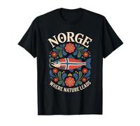 Salmón Noruego Norge Cultura Tradición Patrones Florales Camiseta