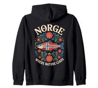 Salmón Noruego Norge Cultura Tradición Patrones Florales Sudadera con Capucha