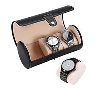 Salmue Caja de Relojes, 2 Colores 3 Rejillas Cilíndrico Hombre Mujer Cierre de Metal, Estuche de Almacenamiento para Relo, Caja para Almacenamiento Relojes Soporte(Negro)
