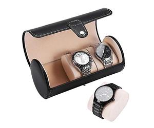 Salmue Caja de Relojes, 2 Colores 3 Rejillas Cilíndrico Hombre Mujer Cierre de Metal, Estuche de Almacenamiento para Relo, Caja para Almacenamiento Relojes Soporte(Negro)