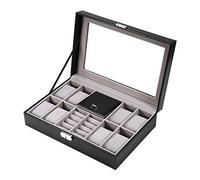 Salmue Estuche de Madera para Relojes y Anillo, Caja de Relojes, 8 Ranuras + 2 cuadrículas Tapa de Vidrio, Almohadillas Extraíbles, Cierre de Metal, Caja para Almacenamiento Relojes Soporte(1#)