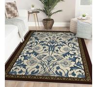 Salon Area 100x150 Alfombra Lavable Soft Alfombrilla Boho Blue Cream Floral Dormitorio Tapete Antideslizante William Morris botanico Throw for Girls Playroom Comedor Dorm habitacion Infantil