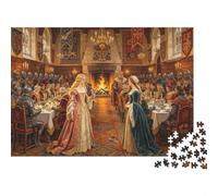 Salón Banquete Real Puzzle para Ancianos 1000Pc Papel Reciclable Fiesta Medieval Puzzle para Adultos Interesantes Accesorios Juego Familiar Accesorios Juego Fiesta Hogar 52x38cm/1000pcs