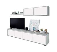 Habitdesign Mueble Salón Alida, Blanco Artik y Gris Cemento | Moderno, Módulos de Comedor, 200 cm Ancho x 43 cm Alto x 41 cm Fondo