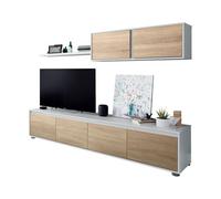 Usinestreet Mueble de salón moderno Alida Blanco Artik y Roble Canadian 200×43×41 cm
