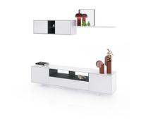 Salón con mueble de tv y estantería en blanco brillo y gris antracita 200 cm kenzo blanco brillo - gris antracita 200 x 46 x 41 cm