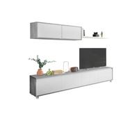 Salón con mueble de tv y estantería en blanco mate y gris cemento 200 cm arlet blanco artik (blanco mate) - gris cemento 200 x 43 x 41 cm