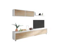 Salón con mueble de tv y estantería en blanco mate y roble canadian 200 cm arlet blanco artik (blanco mate) - roble canadian 200 x 43 x 41 cm