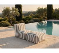 Salón de jardín en tela bouclé 2 plazas: 1 sillón y un puf - Rayas blancas y beige - NOUMARA de MYLIA