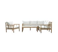 Salón de jardín PAKKRET 6 plazas 120×60 cm Beige Madera de acacia | Estructura de madera de acacia, configuración modulable según tus deseos, cojines desenfundables, cojines incluidos