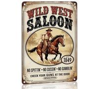 Salón del Salvaje Oeste Placa Metálica Divertido Letrero De Lata Resistente Y Duradera Cartel De Metal para Garaje Clube Balcón 20X30Cm