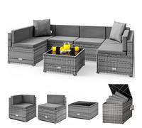 Salón esquinero de poliratán gris/antracita con caja de cojines de poliratán gris