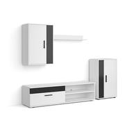 Salón modular con mueble TV 140 cm Lunet Blanco Artik (Blanco Mate) - Negro