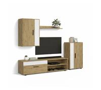 Salón modular con mueble tv en blanco artik y aplino 190 cm lunet blanco artik (blanco mate) - alpino 140 x 36,2 x 35 cm