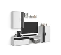 Salón modular con mueble tv en blanco artik y negro 190 cm lunet blanco artik (blanco mate) - negro 140 x 36,2 x 35 cm