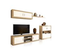 duehome | Salon Modular, Conjunto de Muebles de Salon, Modelo Nuka V7, Acabado en Cambria y Blanco, Medidas: 290 cm (Largo)