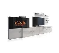 Skraut Home | Mueble para Salón con Chimenea Eléctrica | 170 x 290 x 45 cm | Sistema de Iluminación LED Efecto Llamas | Modelo New Olympo | Estilo Moderno | Acabado Blanco