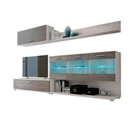 HomeSouth Mueble de Comedor, Modulos Salon, Vitrina con Led, Modelo Zafiro, Acabado Color Andersen Pino y Gris, Medidas: 250 cm Largo x 49.4 cm Alto x 39.6 cm Fondo