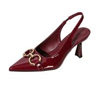 Salones Slingback de Charol Punta Fina para Mujer tacón de Aguja Slip-on Tacones de Vestir Abiertos por detrás para Noche de Cita,Burgundy,42 EU