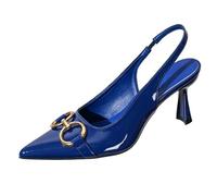 Salones Slingback de Charol Punta Fina para Mujer tacón de Aguja Slip-on Tacones de Vestir Abiertos por detrás para Noche de Cita,Navy Blue,38 EU