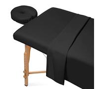 Saloniture Juego de sábanas de Microfibra de 3 Piezas para Mesa de Masaje, Funda de Cama Facial Premium, Incluye sábanas Planas y bajeras con Funda para Cuna Facial, Color Negro