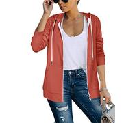 Saloogoe Sudaderas con capucha ligeras con cremallera para mujer, sudaderas con capucha de manga larga, chaqueta delgada con cremallera, 02-naranja rojo, Large