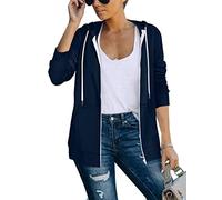 Saloogoe Sudaderas con capucha ligeras con cremallera para mujer, sudaderas con capucha de manga larga, chaqueta delgada con cremallera, 02-Azul marino, XXL