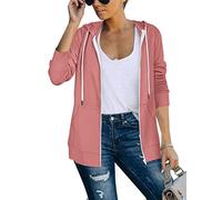 Saloogoe Sudaderas con capucha ligeras con cremallera para mujer, sudaderas con capucha de manga larga, chaqueta delgada con cremallera, 01-rosa, XXL