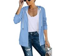 Saloogoe Sudaderas con capucha ligeras para mujer, sudaderas con capucha de manga larga, chaqueta fina con cremallera, 02-azul claro, L