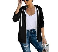 Saloogoe Sudaderas ligeras con cremallera para mujer, sudaderas con capucha de manga larga, chaqueta fina con cremallera, 01-Negro, XXL