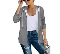 Saloogoe Sudaderas ligeras con cremallera para mujer, sudaderas con capucha de manga larga, chaqueta fina con cremallera, 02-gris claro, Large