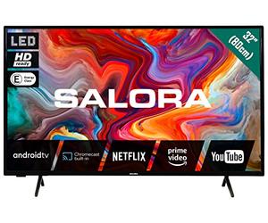 SALORA SMART32TV - Smart TV LED 32 Pulgadas HD 1366x768 HDR, Android TV, Wi-Fi, Chromecast Integrado, 3 HDMI, USB, diseño Compacto, Pantalla LED versátil y Clase E, Negro