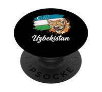 Salpicadura de Bandera de Gato Salvaje de Uzbekistán PopSockets PopGrip Adhesivo