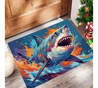 Salpicadura Tinta Abstracta Felpudo Antideslizante - Tiburón Trampa de Tierra Felpudo Exterior e Interior para una Entrada Limpia - Fácil de Cuidar - Azul Grisáceo
