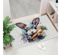 Salpicaduras de Acuarela Felpudo 45 x 75 cm Los Conejos comen Zanahorias - Alfombra Atrapa-Suciedad Antideslizante - Felpudo Gris púrpura para Interior y Exterior, Porche, Entrada, Ducha