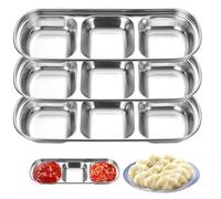 Salsa de acero inoxidable 4 - plato de condimento reutilizable, platos salados de acero inoxidable | Mini pre-limpiador, salsas con varios compartimentos para salsas, condimentos, entrantes