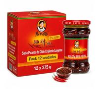 Salsa Picante de Chile Crujiente, aceite picante, textura crujiente, aroma intenso y equilibrio entre picante y sabor tostado, Apto para noodles ramen arroz dumplings, 12 unidades de 275 g