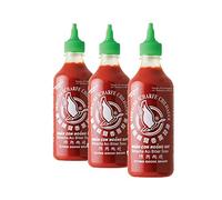 Salsa Sriracha tradicional tailandesa 455 ml Pack 3 botellas con tapón dosificador Picante equilibrado con ajo para ramen, noodles, wok, burgers y dips