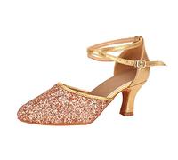 Salsa - Zapatos de baile para mujer, cómodos, latinos, sandalias de tacón alto, elegantes zapatos de punta, tacón de bloque con tiras plateadas, brillantes, zapatos de boda, zapatos de tacón ligeros