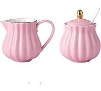 Salsera Jarra para leche, Azucarero de cerámica con tapa y jarra leche multicolor 220 ml(Pink)