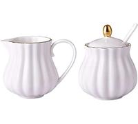 Salsera Jarra para leche, Azucarero de cerámica con tapa y jarra leche multicolor 220 ml(White)
