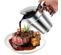 Salsera térmica de 450 ml, de acero inoxidable, con doble pared, aislada, con tapa, asa, jarra térmica para salsas, aderezos para ensaladas, caldo (plata)