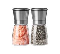 Salt and pepper mill, brushed stainless steel and glass grinding mechanism, adjustable ceramic grinding mechanism, spice mill, 2-piece