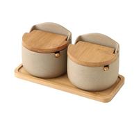 Salt Cellar With Lid - 850g Ceramic 2x Salt Holder With Wooden Spoon And Lid, Seasoning Box, Kitchen Seasoning Storage Jar, Holder For Counter