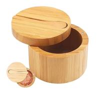 Salt Cellar with Lid, Wooden Box, Adorable Seasoning Jar Holder, Salts Container Keeper for Table Salt, Sugar, Spices, Gourmet Cooking, Kitchen, 3.54x3.54x2.76 inches