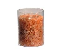 Salt Dreams 4041678006099 de Sal del Himalaya de Cristal Fuego En Cristal, diámetro 8 cm, Altura 11 cm, con Blanco Palm Vela de Cera 6 cm, Aprox. 15 Horas de combustión
