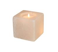 Salt Dreams de Sal del Himalaya Cristal portavelas Cubo, White Line, Cristales de Sal, Blanco, 7 x 7 x 6,5 cm